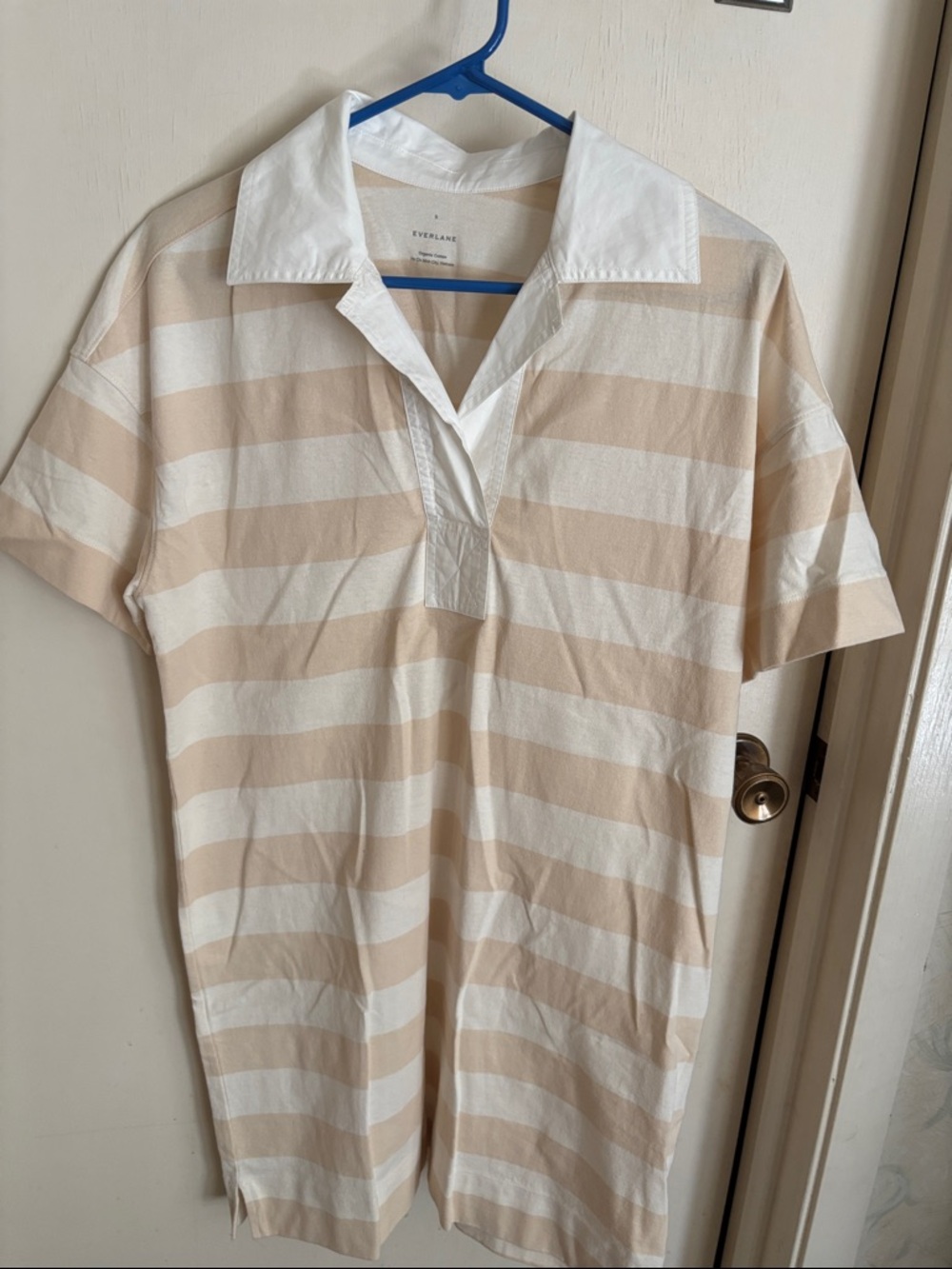 Everlane Cream and White Striped Polo Tunic